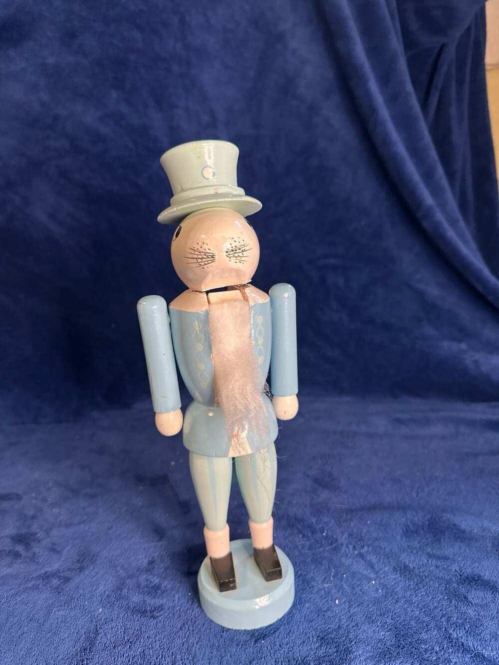 Tophat & Tail Light Blue Easter Bunny Rabbit Wooden Nutcracker